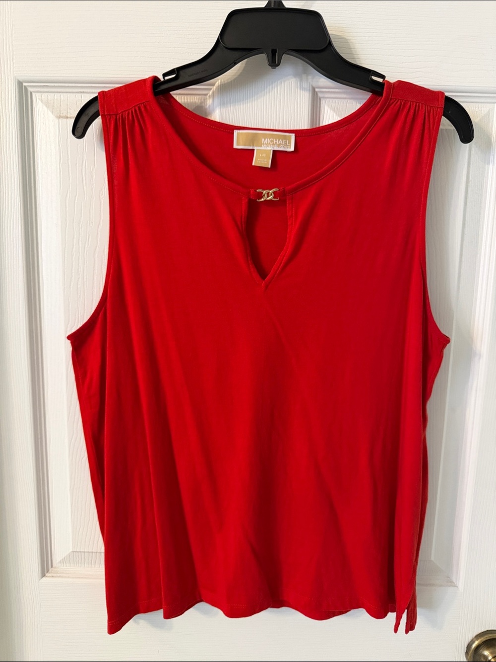 Michael Kors Bright Red Sleeveless Tank with Gold Accent